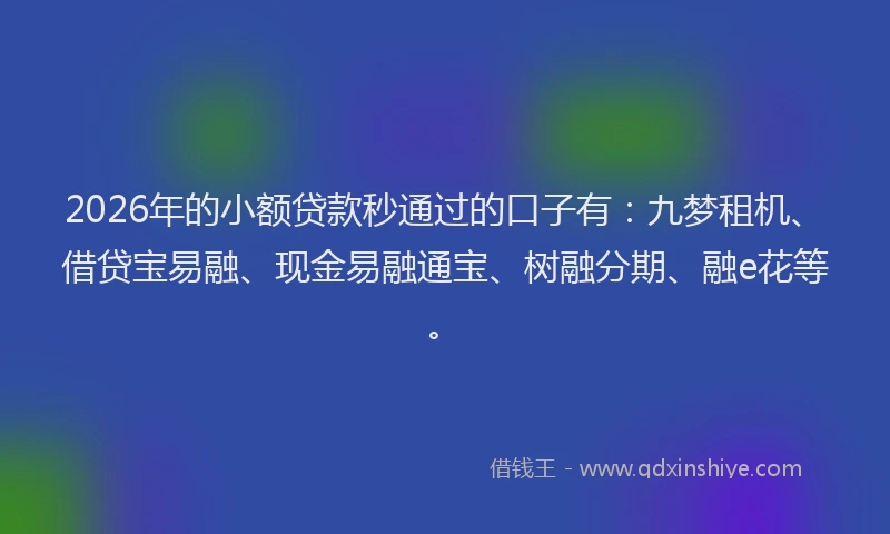 2026年的小额贷款秒通过的口子有：九梦租机、借贷宝易融、现金易融通宝、树融分期、融e花等。