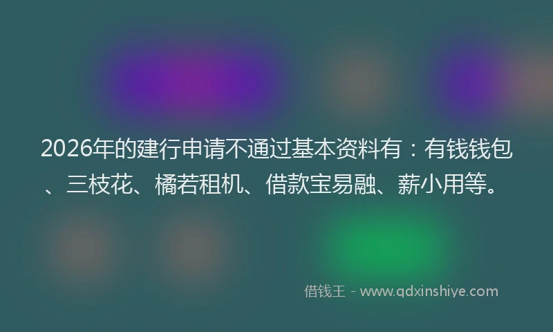 2026年的建行申请不通过基本资料有：有钱钱包、三枝花、橘若租机、借款宝易融、薪小用等。