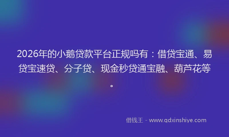 2026年的小鹅贷款平台正规吗有：借贷宝通、易贷宝速贷、分子贷、现金秒贷通宝融、葫芦花等。