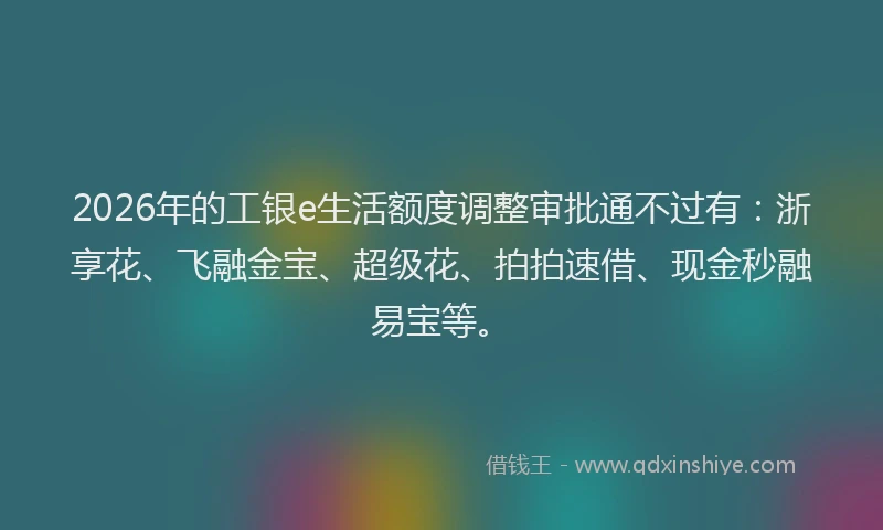 2026年的工银e生活额度调整审批通不过有：浙享花、飞融金宝、超级花、拍拍速借、现金秒融易宝等。