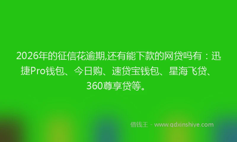 2026年的征信花逾期,还有能下款的网贷吗有：迅捷Pro钱包、今日购、速贷宝钱包、星海飞贷、360尊享贷等。