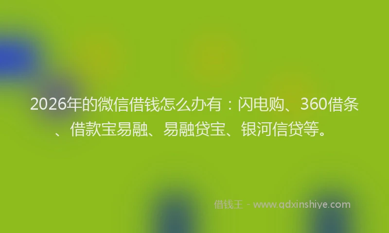 2026年的微信借钱怎么办有:闪电购、360借条、借款宝易融、易融贷宝、银河信贷等。