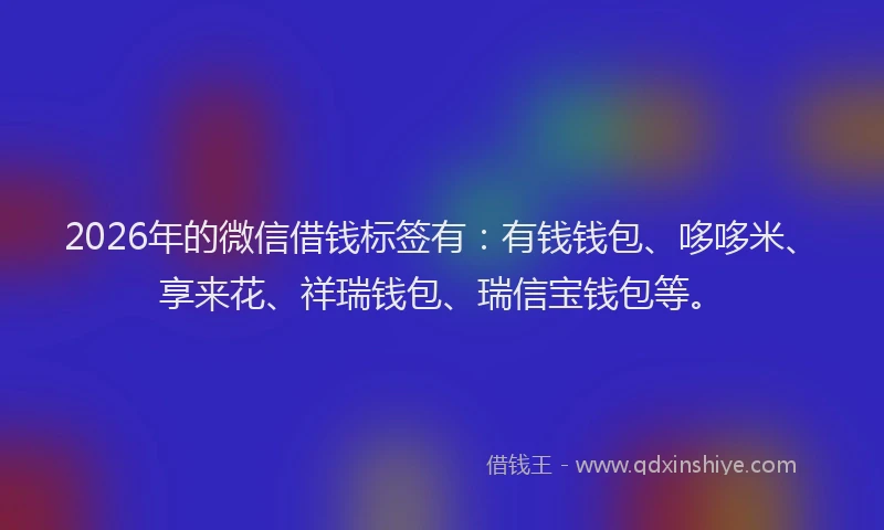 2026年的微信借钱标签有：有钱钱包、哆哆米、享来花、祥瑞钱包、瑞信宝钱包等。