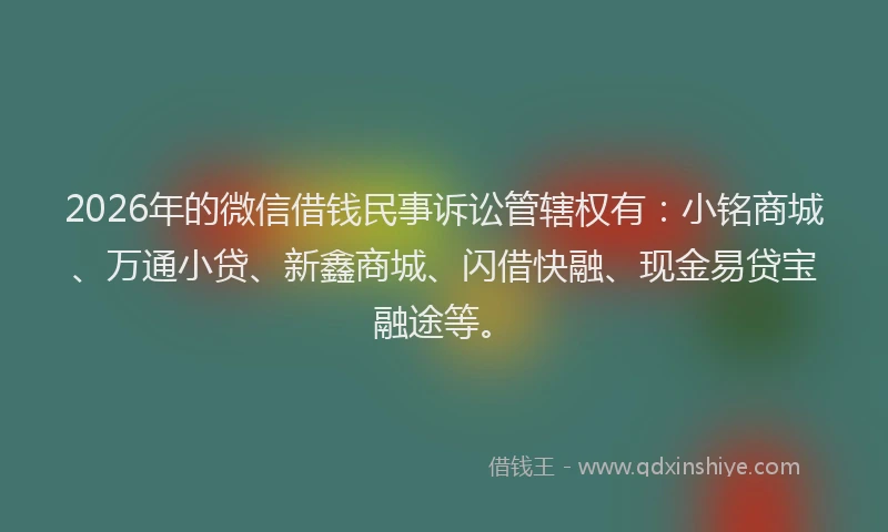 2026年的微信借钱民事诉讼管辖权有：小铭商城、万通小贷、新鑫商城、闪借快融、现金易贷宝融途等。