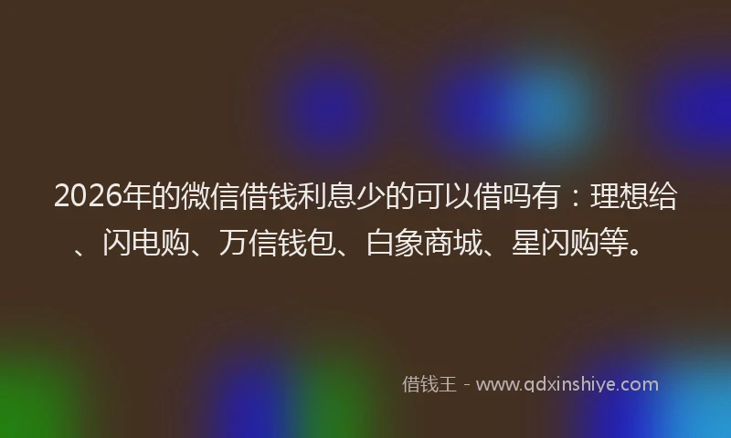 2026年的微信借钱利息少的可以借吗有：理想给、闪电购、万信钱包、白象商城、星闪购等。