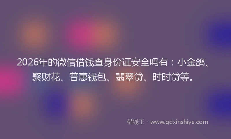 2026年的微信借钱查身份证安全吗有：小金鸽、聚财花、普惠钱包、翡翠贷、时时贷等。