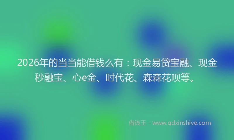 2026年的当当能借钱么有：现金易贷宝融、现金秒融宝、心e金、时代花、森森花呗等。