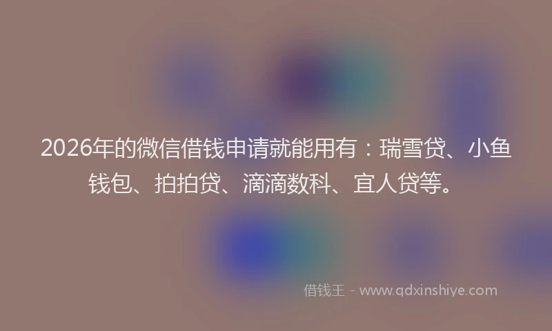 2026年的微信借钱申请就能用有:瑞雪贷、小鱼钱包、拍拍贷、滴滴数科、宜人贷等。