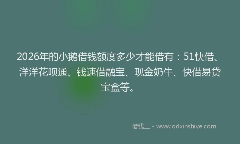 2026年的小鹅借钱额度多少才能借有：51快借、洋洋花呗通、钱速借融宝、现金奶牛、快借易贷宝盒等。
