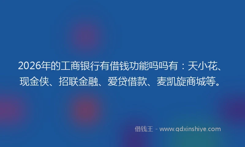 2026年的工商银行有借钱功能吗吗有：天小花、现金侠、招联金融、爱贷借款、麦凯旋商城等。