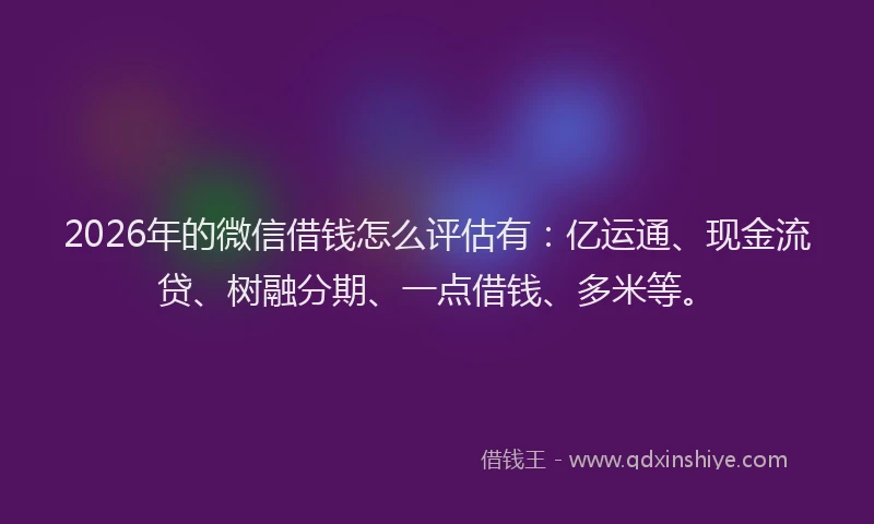 2026年的微信借钱怎么评估有:亿运通、现金流贷、树融分期、一点借钱、多米等。