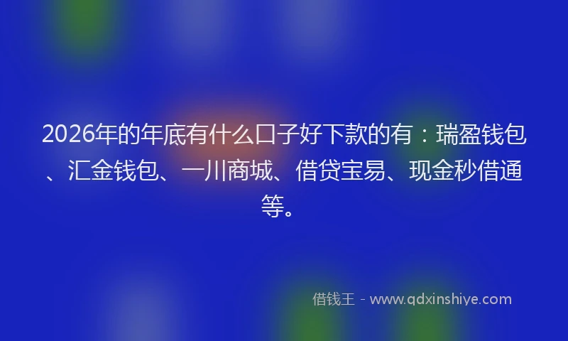 2026年的年底有什么口子好下款的有：瑞盈钱包、汇金钱包、一川商城、借贷宝易、现金秒借通等。