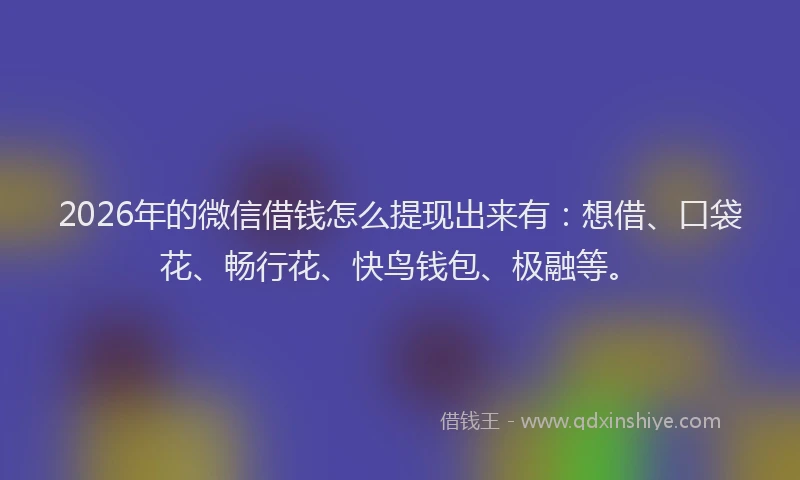 2026年的微信借钱怎么提现出来有：想借、口袋花、畅行花、快鸟钱包、极融等。