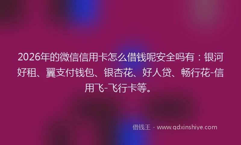 2026年的微信信用卡怎么借钱呢安全吗有：银河好租、翼支付钱包、银杏花、好人贷、畅行花-信用飞-飞行卡等。