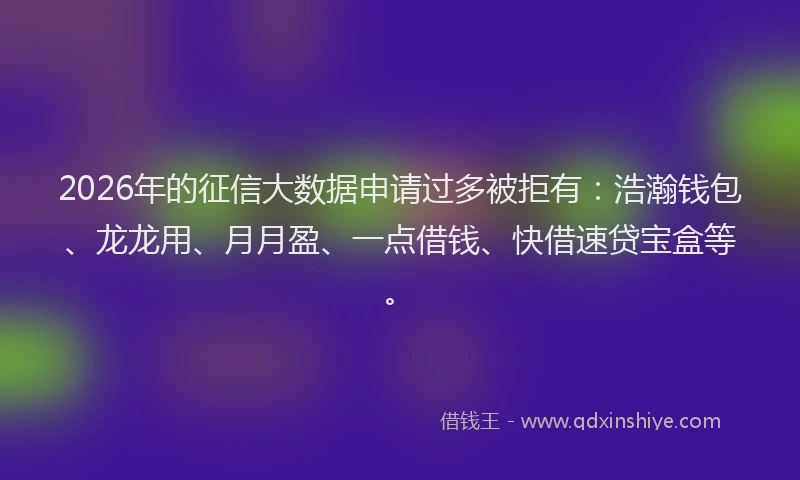 2026年的征信大数据申请过多被拒有：浩瀚钱包、龙龙用、月月盈、一点借钱、快借速贷宝盒等。