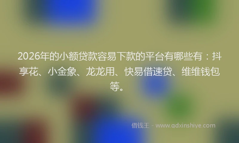 2026年的小额贷款容易下款的平台有哪些有:抖享花、小金象、龙龙用、快易借速贷、维维钱包等。