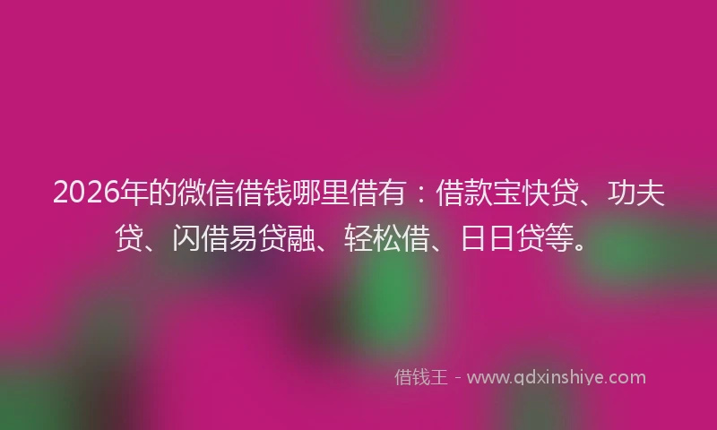 2026年的微信借钱哪里借有：借款宝快贷、功夫贷、闪借易贷融、轻松借、日日贷等。