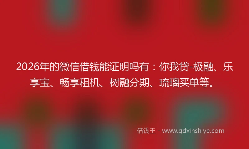 2026年的微信借钱能证明吗有：你我贷-极融、乐享宝、畅享租机、树融分期、琉璃买单等。