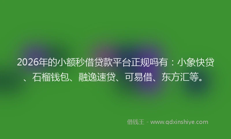 2026年的小额秒借贷款平台正规吗有：小象快贷、石榴钱包、融逸速贷、可易借、东方汇等。