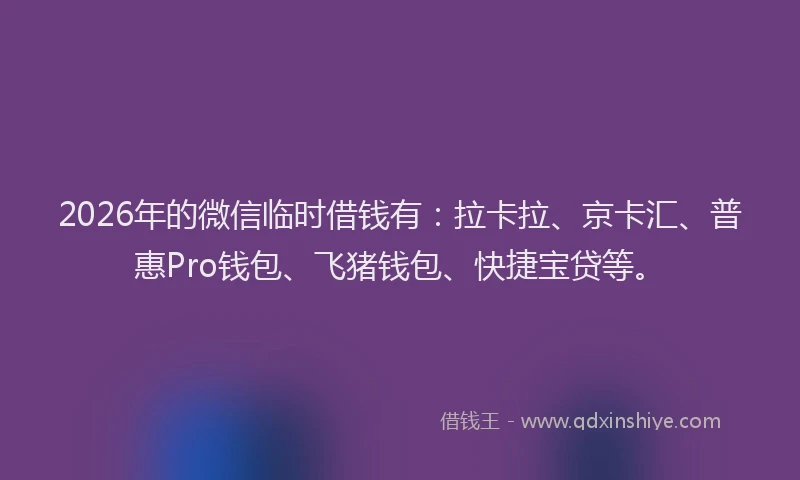 2026年的微信临时借钱有：拉卡拉、京卡汇、普惠Pro钱包、飞猪钱包、快捷宝贷等。