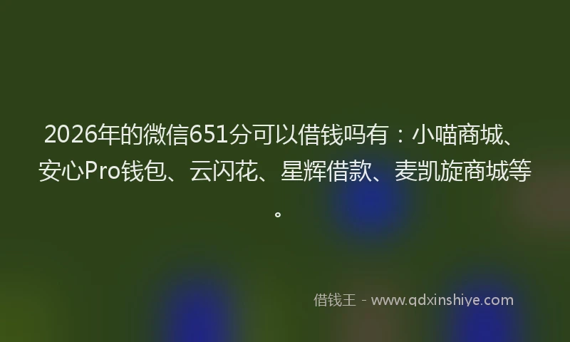 2026年的微信651分可以借钱吗有：小喵商城、安心Pro钱包、云闪花、星辉借款、麦凯旋商城等。
