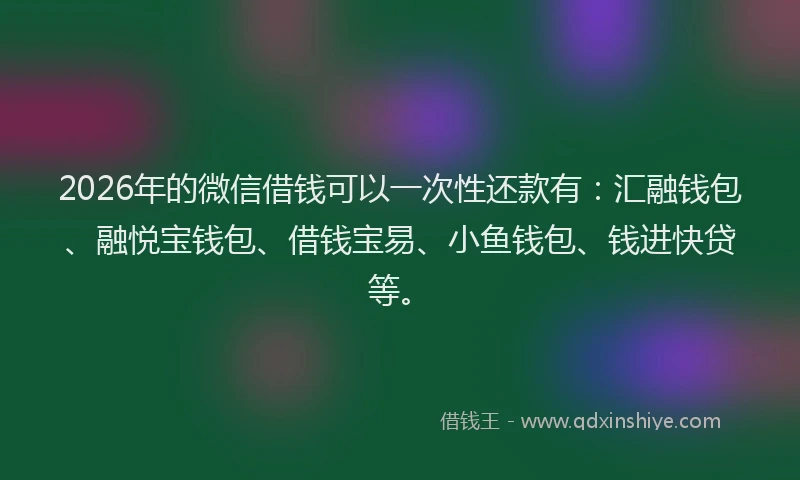 2026年的微信借钱可以一次性还款有：汇融钱包、融悦宝钱包、借钱宝易、小鱼钱包、钱进快贷等。