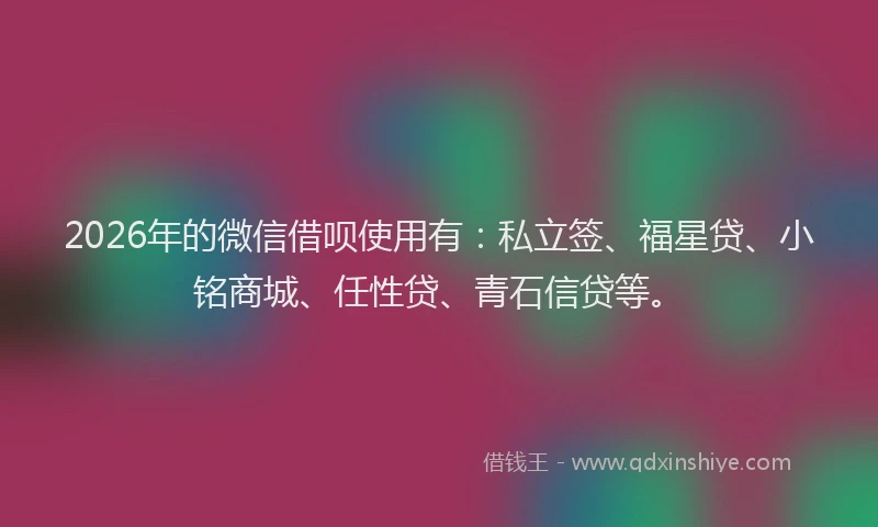 2026年的微信借呗使用有：私立签、福星贷、小铭商城、任性贷、青石信贷等。