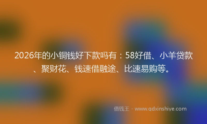 2026年的小铜钱好下款吗有：58好借、小羊贷款、聚财花、钱速借融途、比速易购等。