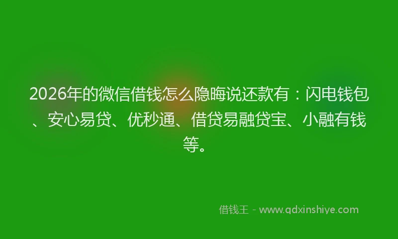 2026年的微信借钱怎么隐晦说还款有：闪电钱包、安心易贷、优秒通、借贷易融贷宝、小融有钱等。