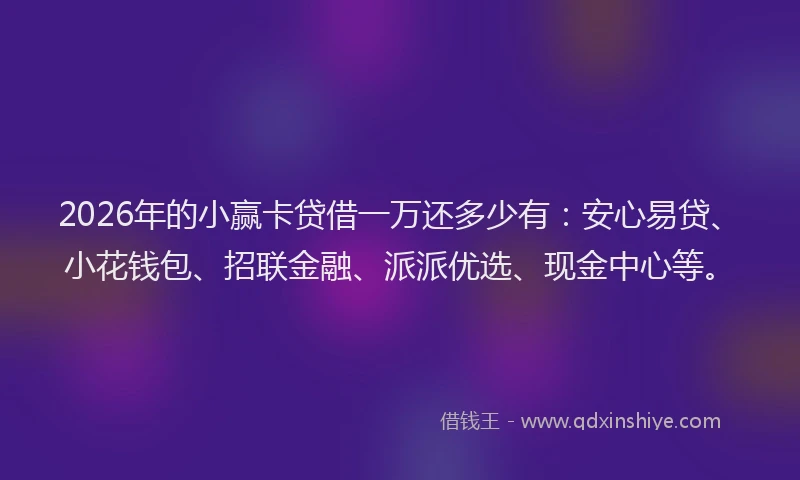 2026年的小赢卡贷借一万还多少有：安心易贷、小花钱包、招联金融、派派优选、现金中心等。