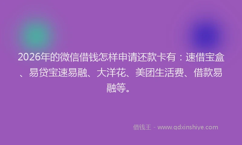 2026年的微信借钱怎样申请还款卡有:速借宝盒、易贷宝速易融、大洋花、美团生活费、借款易融等。