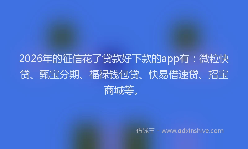 2026年的征信花了贷款好下款的app有:微粒快贷、甄宝分期、福禄钱包贷、快易借速贷、招宝商城等。