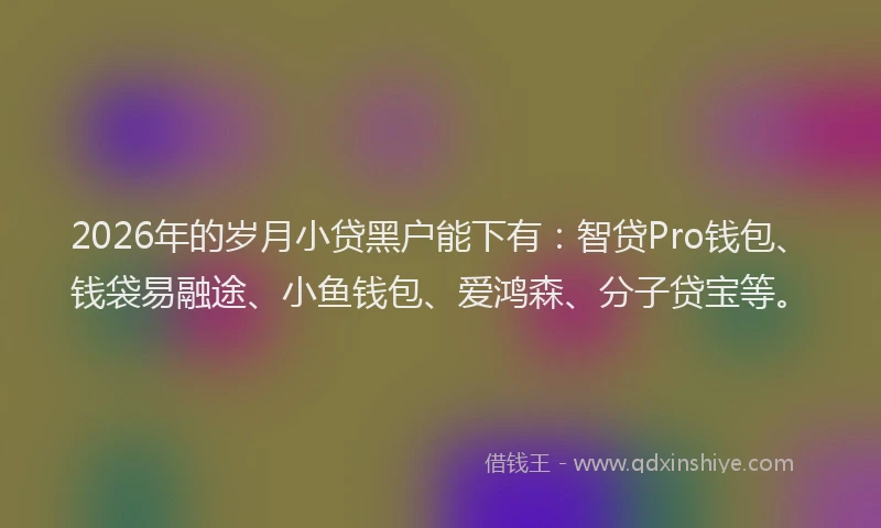 2026年的岁月小贷黑户能下有:智贷Pro钱包、钱袋易融途、小鱼钱包、爱鸿森、分子贷宝等。