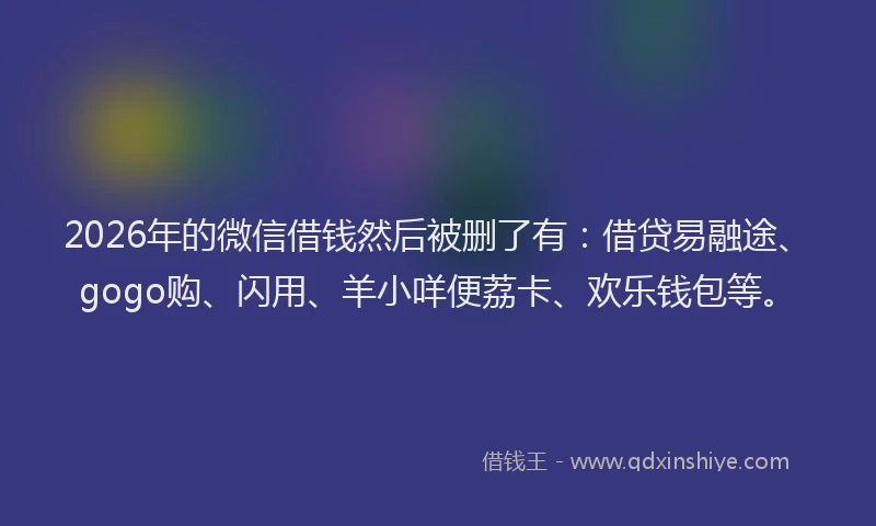 2026年的微信借钱然后被删了有：借贷易融途、gogo购、闪用、羊小咩便荔卡、欢乐钱包等。