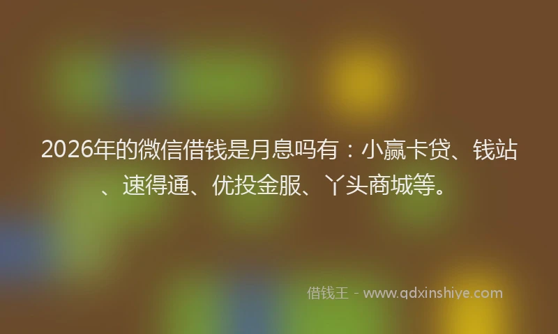 2026年的微信借钱是月息吗有：小赢卡贷、钱站、速得通、优投金服、丫头商城等。