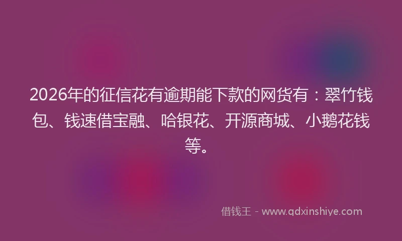 2026年的征信花有逾期能下款的网货有：翠竹钱包、钱速借宝融、哈银花、开源商城、小鹅花钱等。