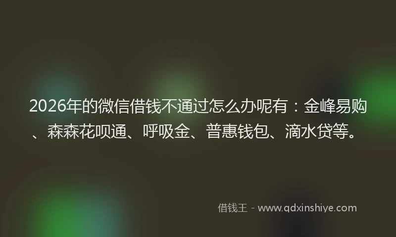 2026年的微信借钱不通过怎么办呢有：金峰易购、森森花呗通、呼吸金、普惠钱包、滴水贷等。