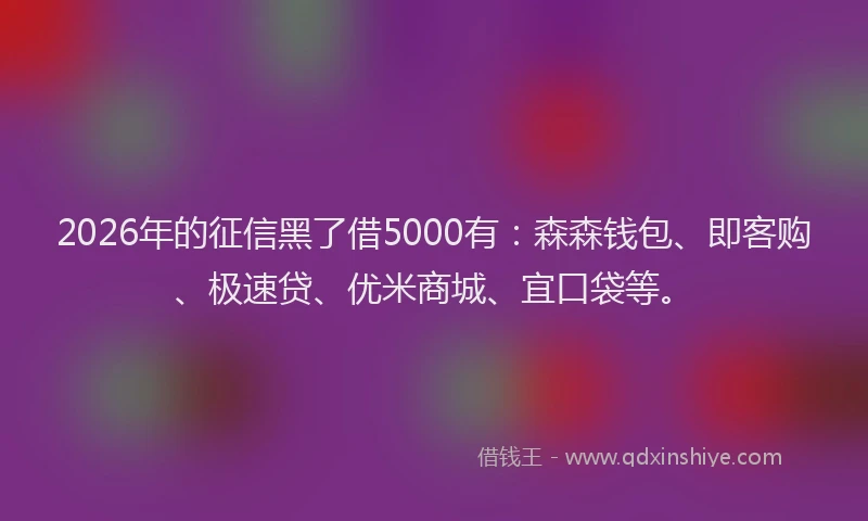 2026年的征信黑了借5000有:森森钱包、即客购、极速贷、优米商城、宜口袋等。