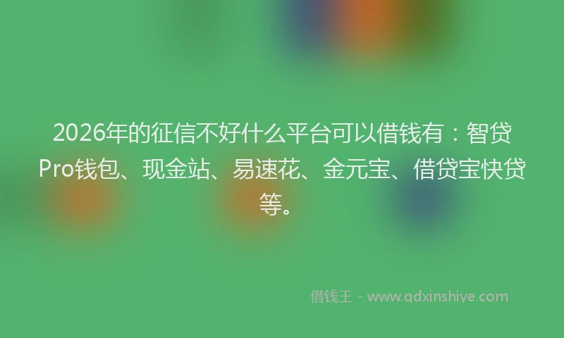 2026年的征信不好什么平台可以借钱有:智贷Pro钱包、现金站、易速花、金元宝、借贷宝快贷等。