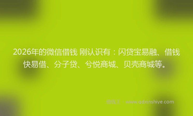 2026年的微信借钱 刚认识有：闪贷宝易融、借钱快易借、分子贷、兮悦商城、贝壳商城等。