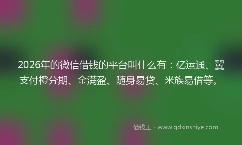 2026年的微信借钱的平台叫什么有：亿运通、翼支付橙分期、金满盈、随身易贷、米族易借等。