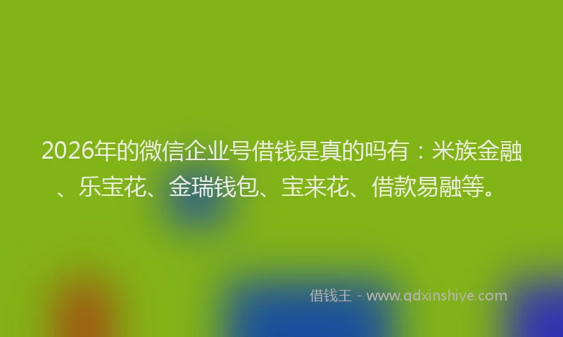 2026年的微信企业号借钱是真的吗有：米族金融、乐宝花、金瑞钱包、宝来花、借款易融等。