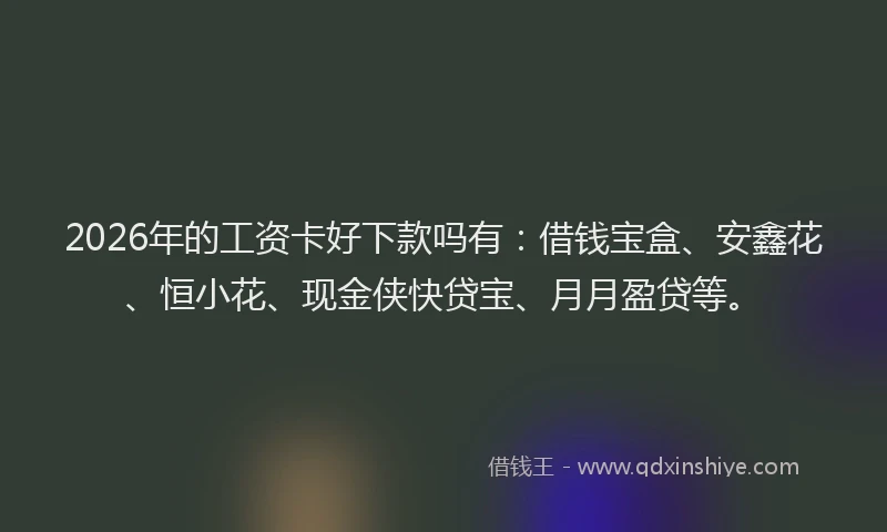 2026年的工资卡好下款吗有：借钱宝盒、安鑫花、恒小花、现金侠快贷宝、月月盈贷等。