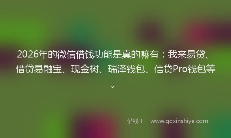 2026年的微信借钱功能是真的嘛有:我来易贷、借贷易融宝、现金树、瑞泽钱包、信贷Pro钱包等。