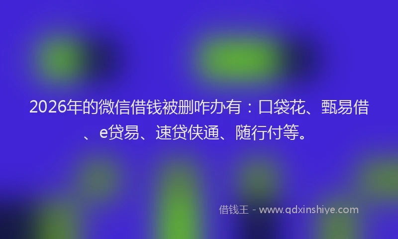2026年的微信借钱被删咋办有：口袋花、甄易借、e贷易、速贷侠通、随行付等。