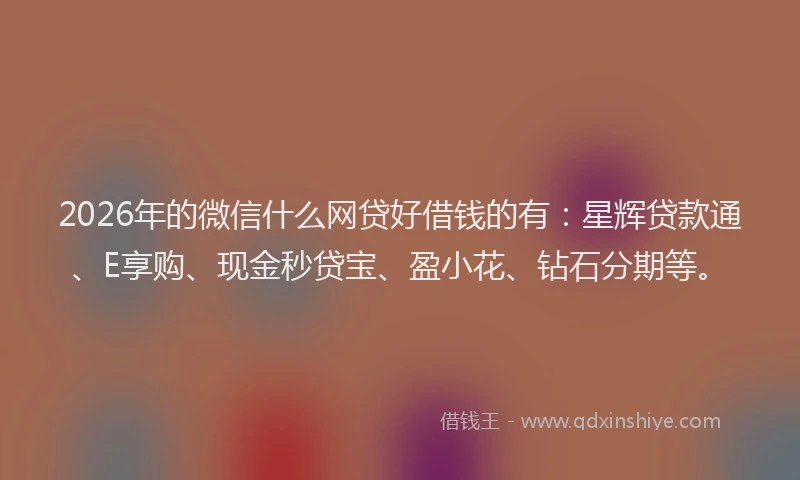 2026年的微信什么网贷好借钱的有：星辉贷款通、E享购、现金秒贷宝、盈小花、钻石分期等。
