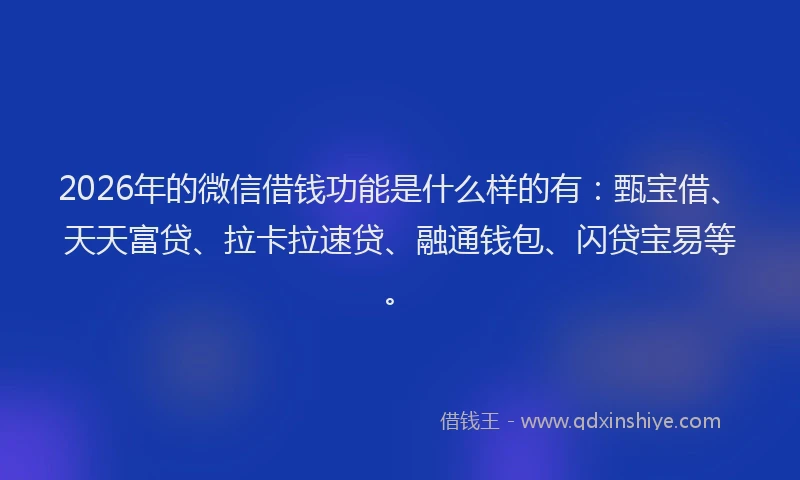2026年的微信借钱功能是什么样的有：甄宝借、天天富贷、拉卡拉速贷、融通钱包、闪贷宝易等。
