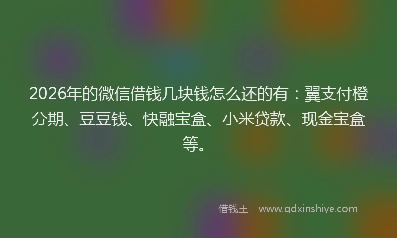 2026年的微信借钱几块钱怎么还的有：翼支付橙分期、豆豆钱、快融宝盒、小米贷款、现金宝盒等。