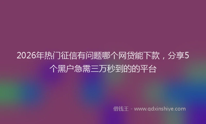 2026年热门征信有问题哪个网贷能下款，分享5个黑户急需三万秒到的的平台