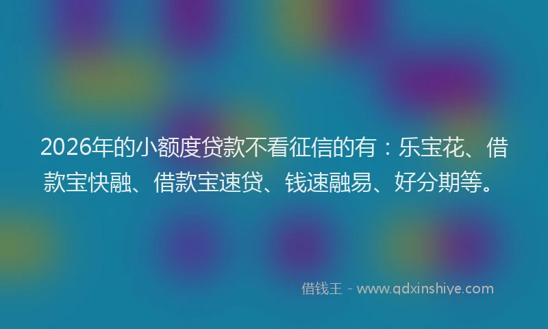 2026年的小额度贷款不看征信的有：乐宝花、借款宝快融、借款宝速贷、钱速融易、好分期等。